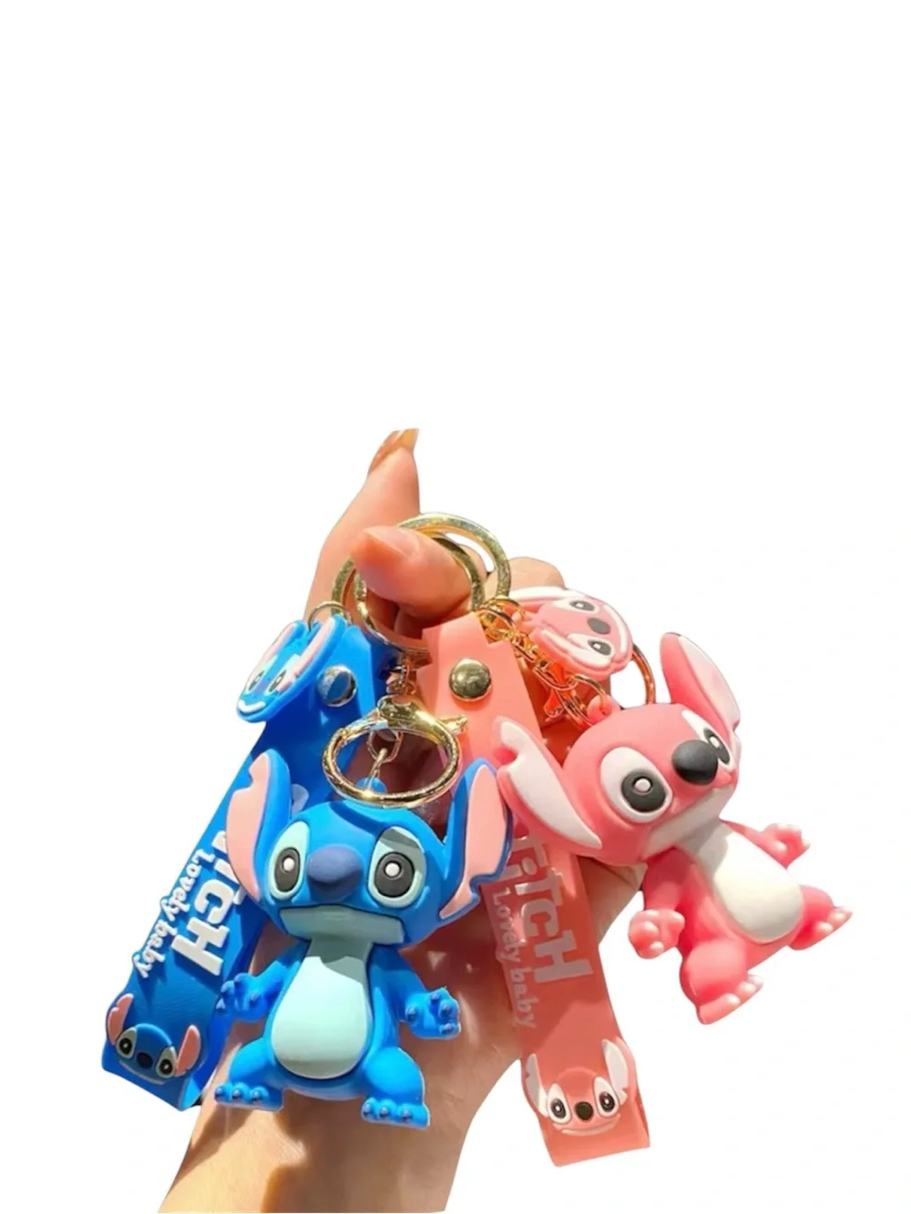 Disney Stitch & Angel Silicone Wristlet Keychain Set Bag Charm Key Ring